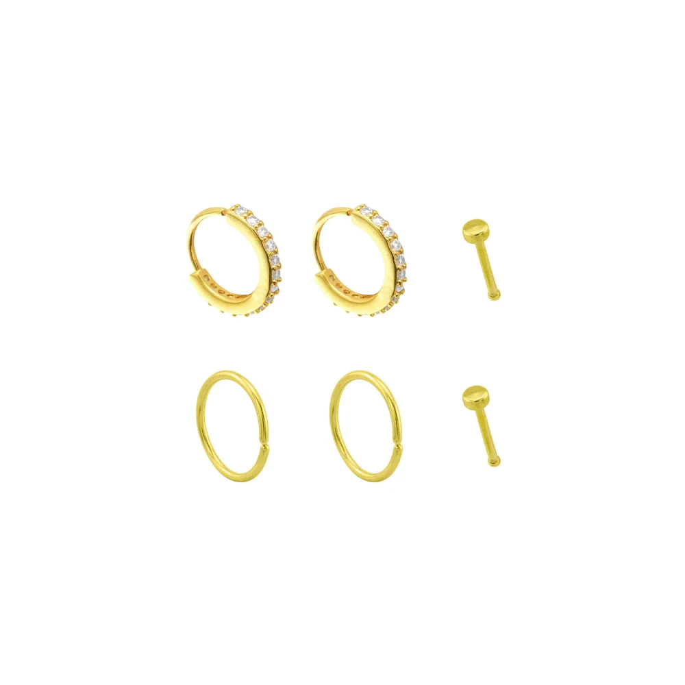 Goldtone CZ Titanium Nose Hoops and Pins 6 Pack - 20 Gauge