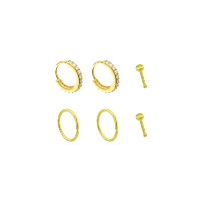 Goldtone CZ Titanium Nose Hoops and Pins 6 Pack - 20 Gauge