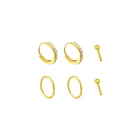 Goldtone CZ Titanium Nose Hoops and Pins 6 Pack - 20 Gauge