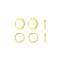 Goldtone CZ Titanium Nose Hoops and Pins 6 Pack - 20 Gauge