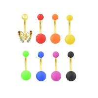 Multi-Pack Rainbow Titanium CZ Butterfly Belly Rings 8 Pack - 14 Gauge
