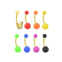 Multi-Pack Rainbow Titanium CZ Butterfly Belly Rings 8 Pack - 14 Gauge
