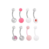 Multi-Pack Pink and White Titanium CZ Daisy Belly Rings 8 Pack - 14 Gauge