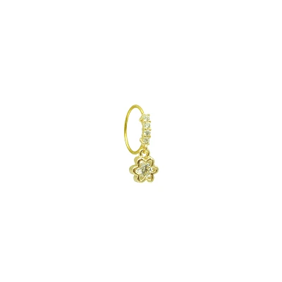 Goldtone CZ Dangle Flower Hinge Hoop - 20 Gauge