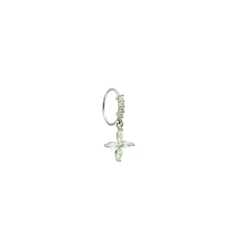 Silvertone CZ Marquis Gems Dangle Hinge Hoop - 20 Gauge
