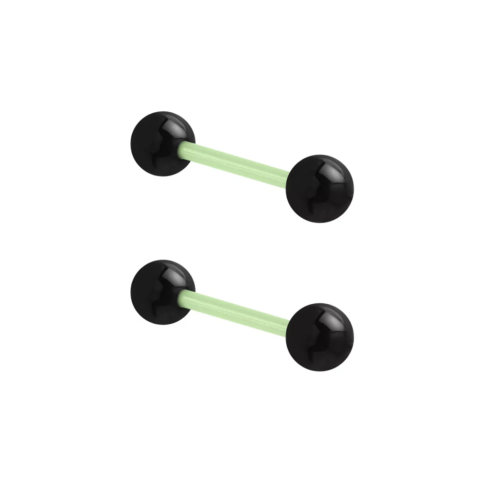 Glow in the Dark Black and Clear Bioflex Acrylic Barbells - 14 Gauge
