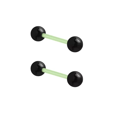 Glow in the Dark Black and Clear Bioflex Acrylic Barbells - 14 Gauge