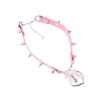 Pink Spiked Heart Bell Choker Necklace