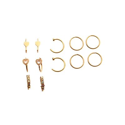 Multi-Pack CZ Goldplated Heart Hoop Nose Ring 12 Pack - 20 Gauge