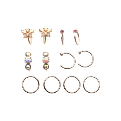 Multi-Pack CZ Pink Butterfly Hoop Nose Rings 12 Pack - 20 Gauge
