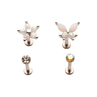 Multi-Pack CZ Butterfly Flower Labret Lip Rings 4 Pack - 16 Gauge