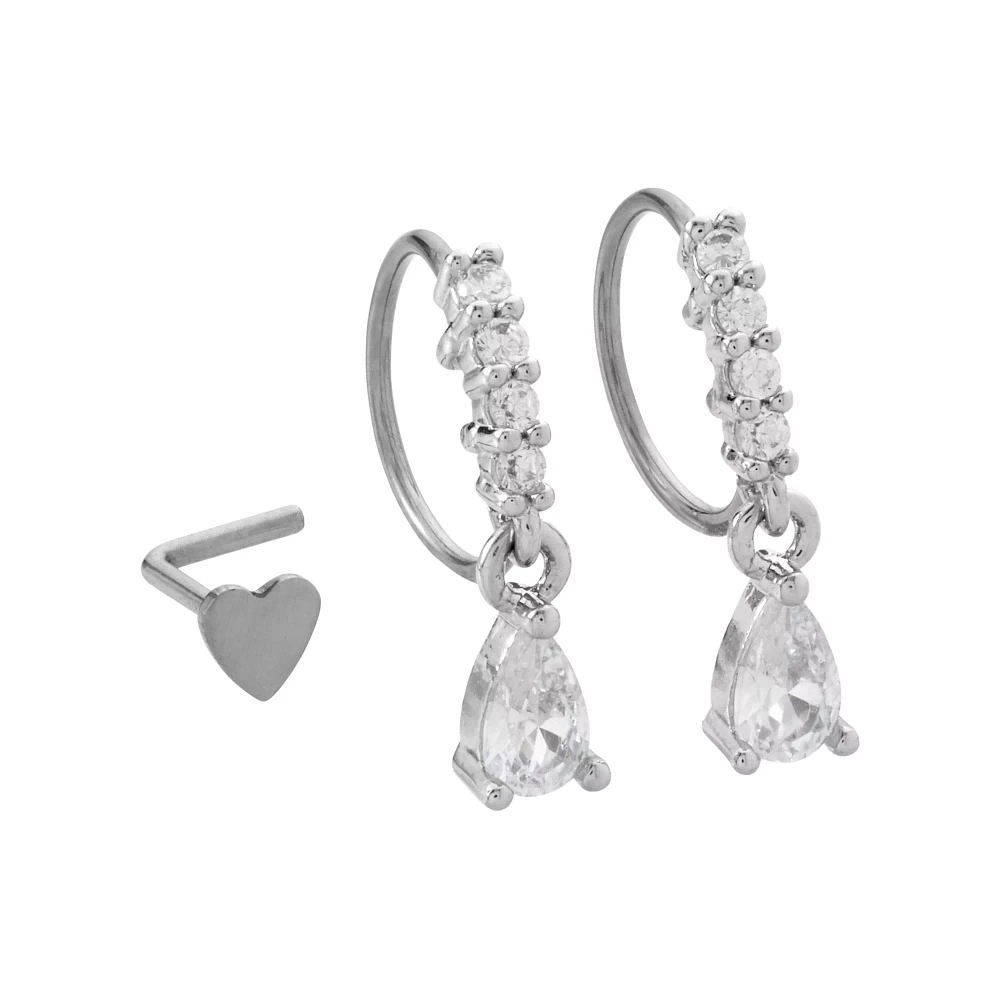 Multi-Pack Titanium CZ Nose Hoops and L-Bend Pin 3 Pack - 20 Gauge