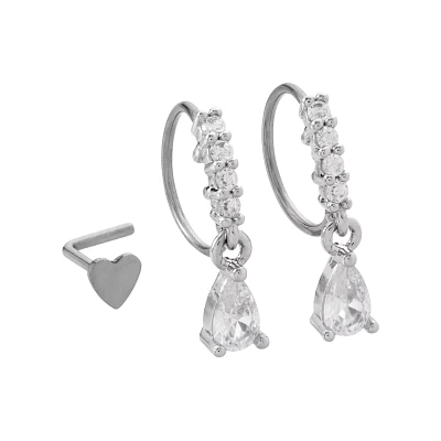 Multi-Pack Titanium CZ Nose Hoops and L-Bend Pin 3 Pack - 20 Gauge