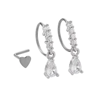 Multi-Pack Titanium CZ Nose Hoops and L-Bend Pin 3 Pack - 20 Gauge