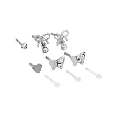 Multi-Pack Titanium Dangle Bow Butterfly Nose Pins 9 Pack - 20 Gauge
