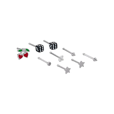 Multi-Pack Titanium Star Cherry and Dice Nose Pins 9 Pack - 20 Gauge