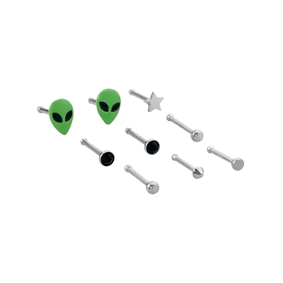 Multi-Pack Alien and Star Bone Nose Rings 9 Pack - 20 Gauge