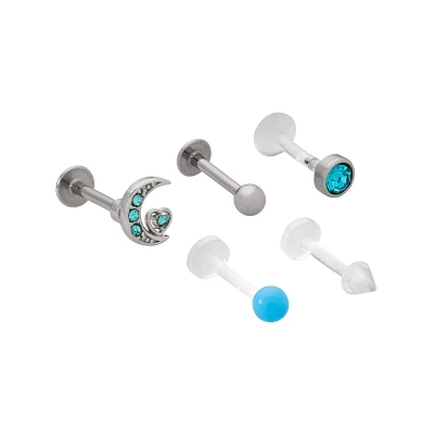 Multi-Pack Blue Moon Labret Lip Rings 5 Pack - 16 Gauge