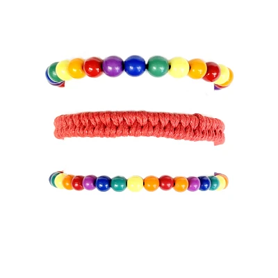 Multi-Pack Rainbow Gay Pride Braided Cord and Beaded Bracelets - 3 Pack