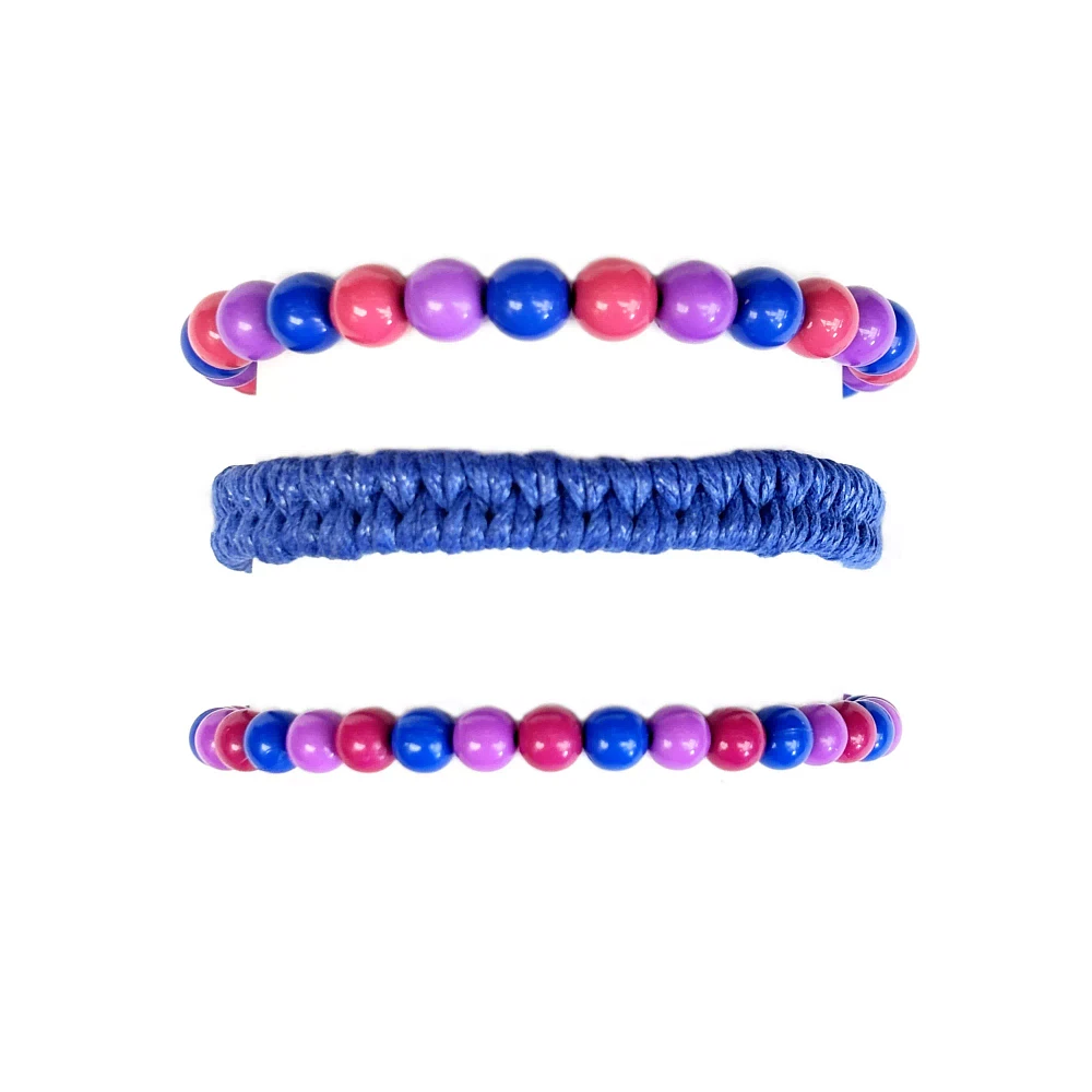 Multi-Pack Bisexual Pride Bradied Cord and Beaded Bracelets - 3 Pack