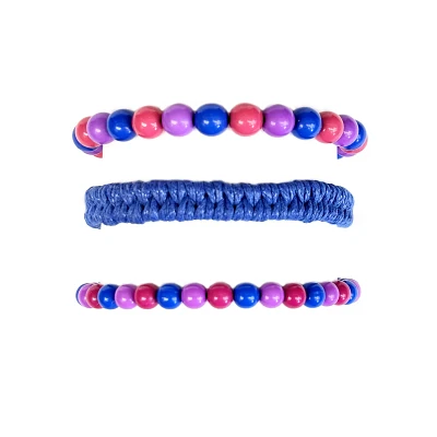 Multi-Pack Bisexual Pride Bradied Cord and Beaded Bracelets - 3 Pack