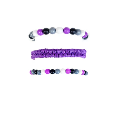 Multi-Pack Asexual Pride Braided Cord and Beaded Bracelets - 3 Pack