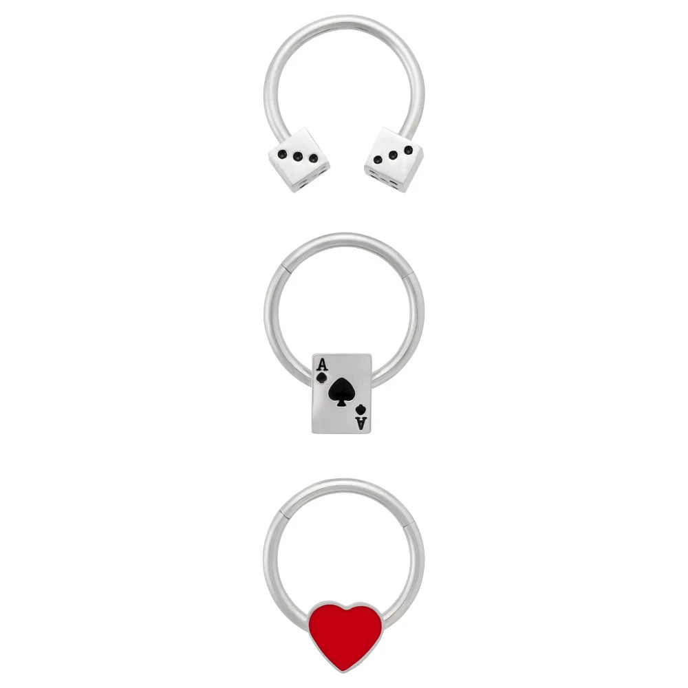 Multi-Pack Casino Chic Horseshoe and Captive Rings 3 Pack - 16 Gauge