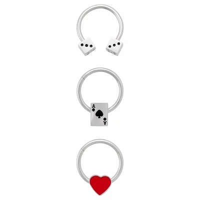 Multi-Pack Casino Chic Horseshoe and Captive Rings 3 Pack - 16 Gauge