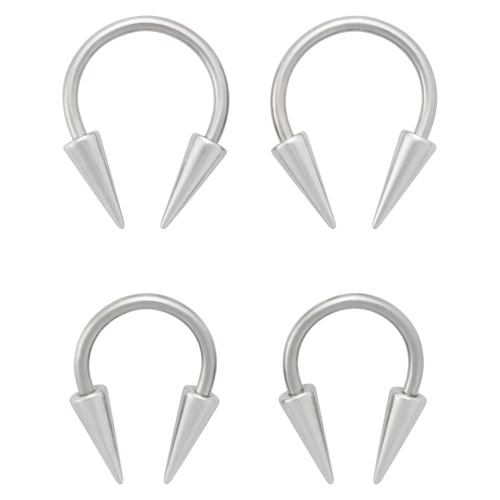 Multi-Pack - Silver Long Spike Horseshoe Ring 4 Pack 16G