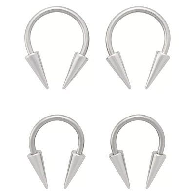 Multi-Pack - Silver Long Spike Horseshoe Ring 4 Pack 16G