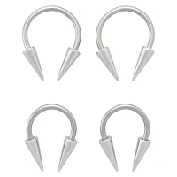 Multi-Pack - Silver Long Spike Horseshoe Ring 4 Pack 16G