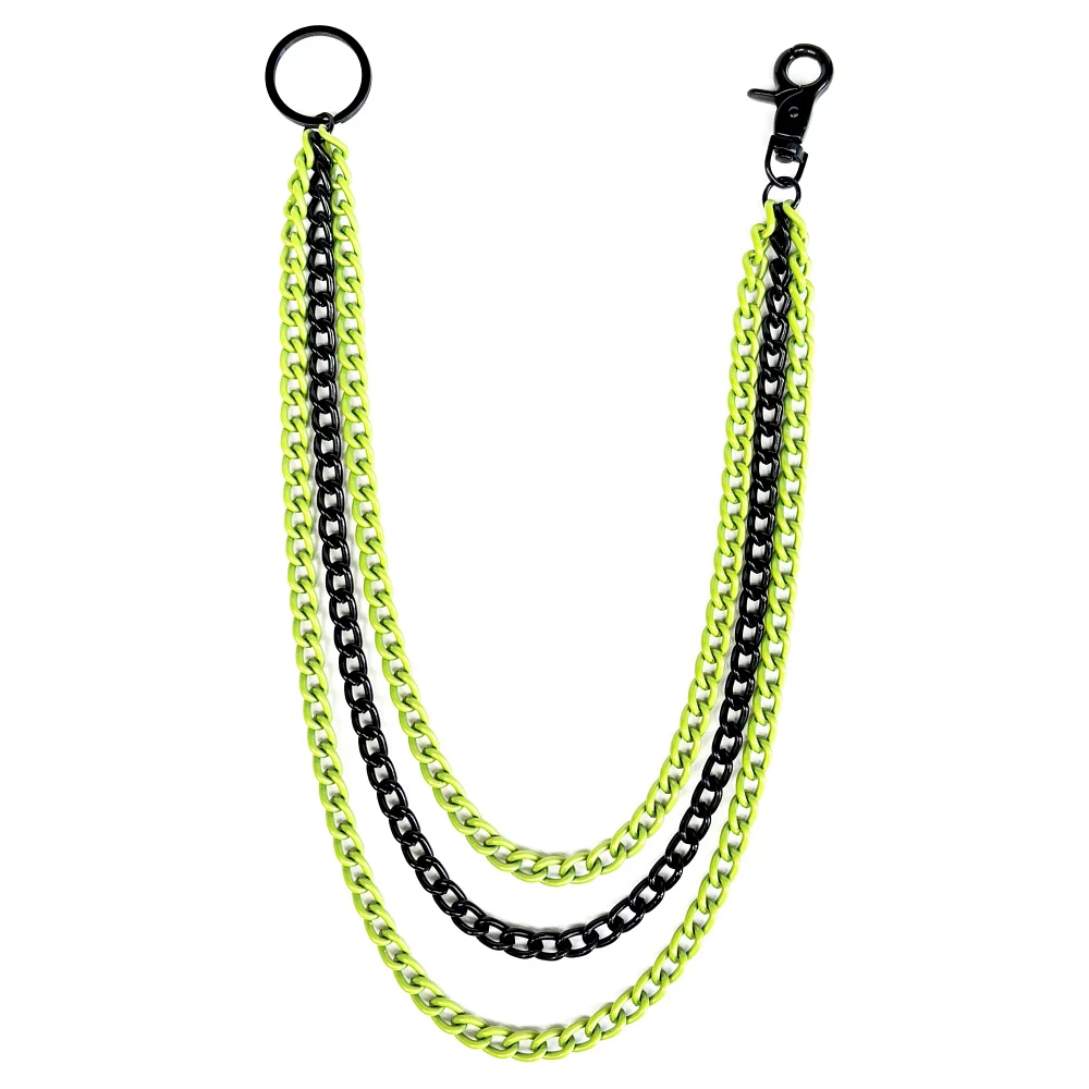 Black and Green Triple Row Wallet Chain