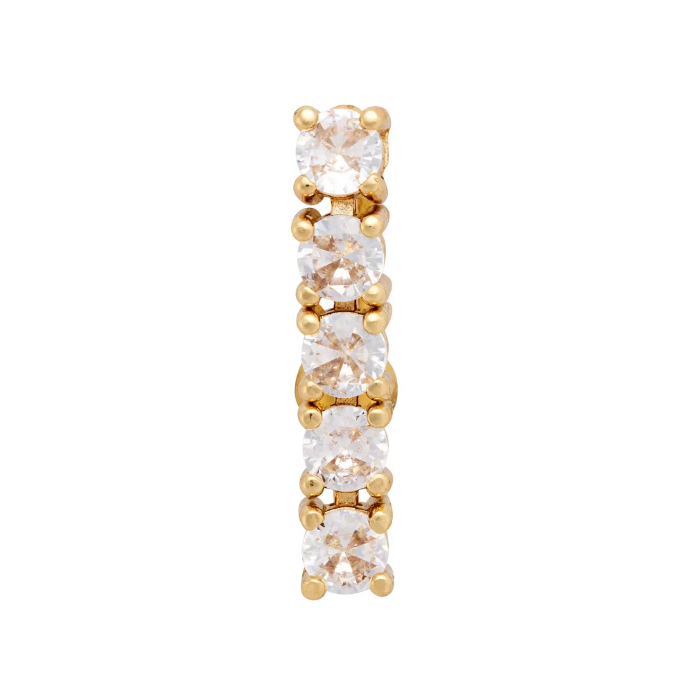 Round Prong CZ Goldtone Titanium Bar Belly Ring - 14 Gauge