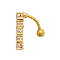Round Prong CZ Goldtone Titanium Bar Belly Ring - 14 Gauge