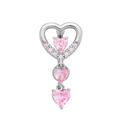 Triple Pink CZ Heart Titanium Dangle Belly Ring - 14 Gauge