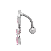 Triple Pink CZ Heart Titanium Dangle Belly Ring - 14 Gauge