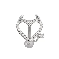 CZ Devil Horned Heart Belly Ring - 14 Gauge