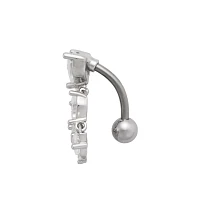 Double CZ Heart and Bow Titanium Dangle Belly Ring - 14 Gauge
