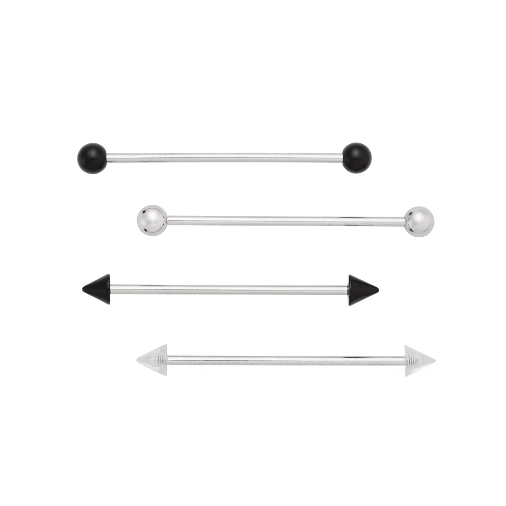Multi-Pack Prong and Spike End Industrial Barbells 4 Pack - 14 Gauge