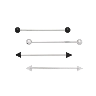 Multi-Pack Prong and Spike End Industrial Barbells 4 Pack - 14 Gauge