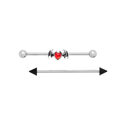 Multi-Pack Titanium Devil Heart Industrial Barbells 2 Pack - 14 Gauge