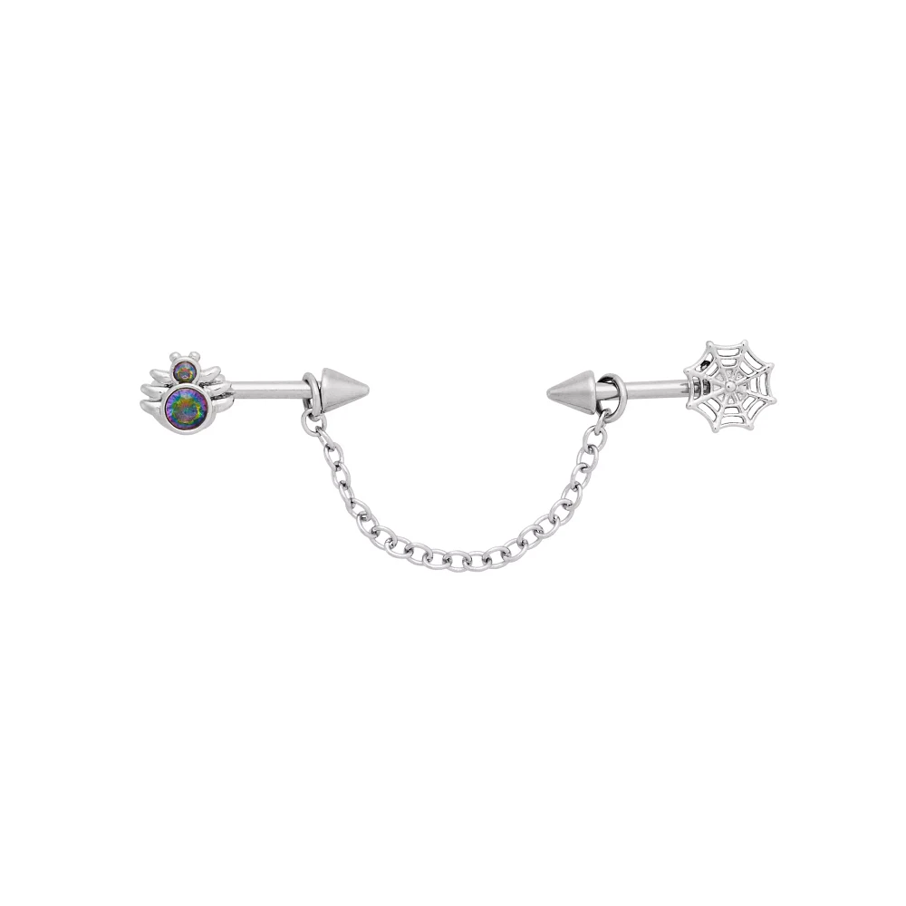 Aurora Borealis Effect Spider Chain Industrial Barbell - 16 Gauge