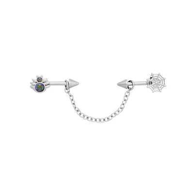 Aurora Borealis Effect Spider Chain Industrial Barbell - 16 Gauge