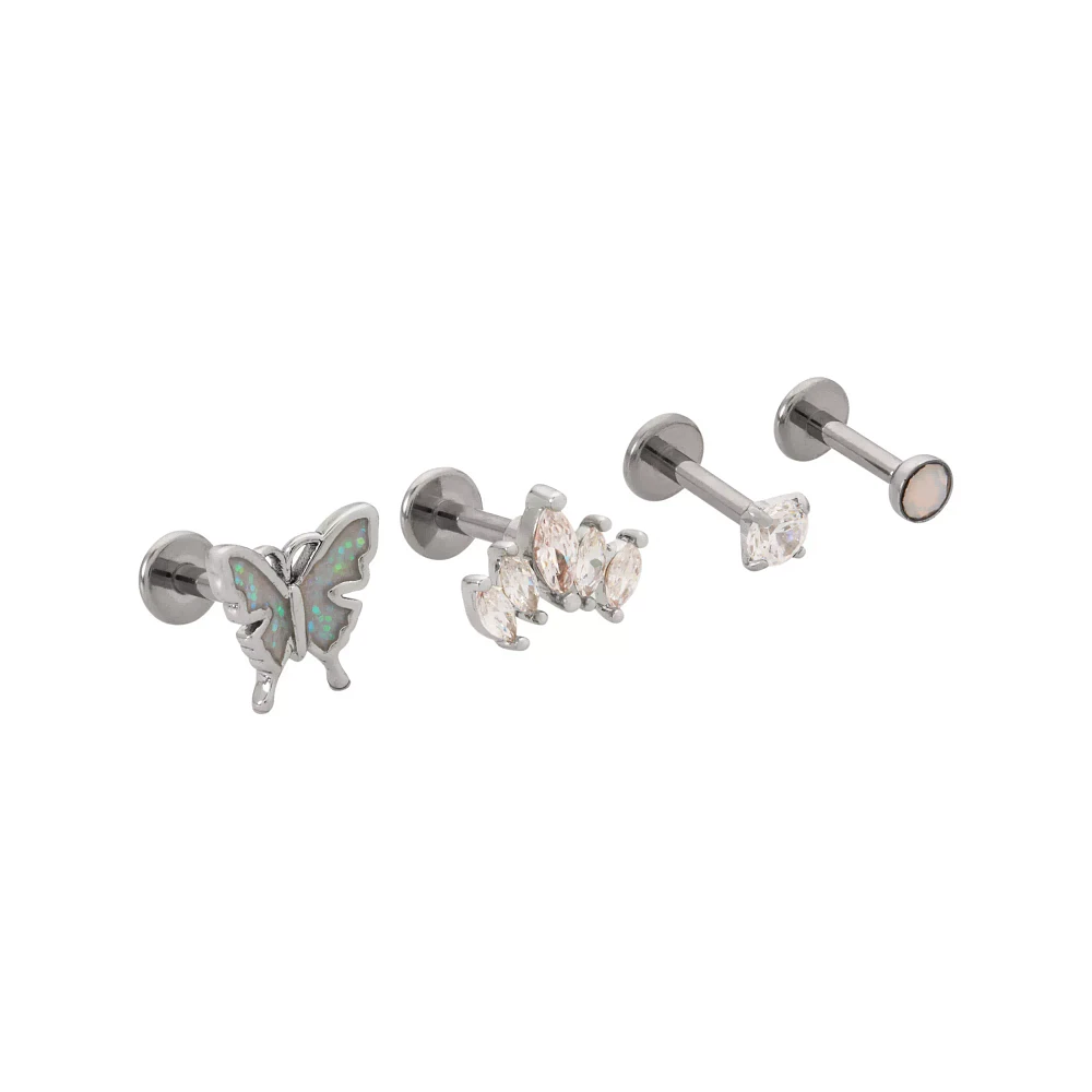 Multi-Pack CZ Slab and Butterfly Titanium Cartilage Barbells 4 Pack - 16 Gauge