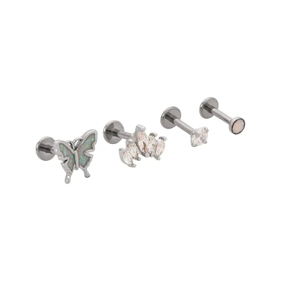 Multi-Pack CZ Slab and Butterfly Titanium Cartilage Barbells 4 Pack - 16 Gauge