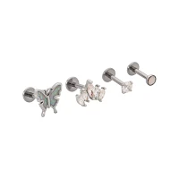 Multi-Pack CZ Slab and Butterfly Titanium Cartilage Barbells 4 Pack - 16 Gauge