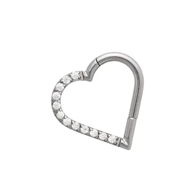 CZ Titanium Heart Hinged Hoop Ring - 16 Gauge