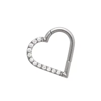 CZ Titanium Heart Hinged Hoop Ring - 16 Gauge