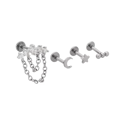 Multi-Pack CZ Slab Celestial Titanium Cartilage Barbells 4 Pack - 16 Gauge