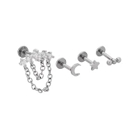 Multi-Pack CZ Slab Celestial Titanium Cartilage Barbells 4 Pack - 16 Gauge